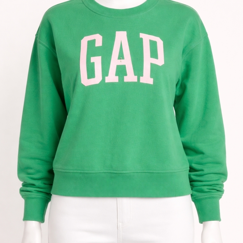 GAP Green Sweatshirt with Pink Logo, Size M | Soft Fleece, Casual.